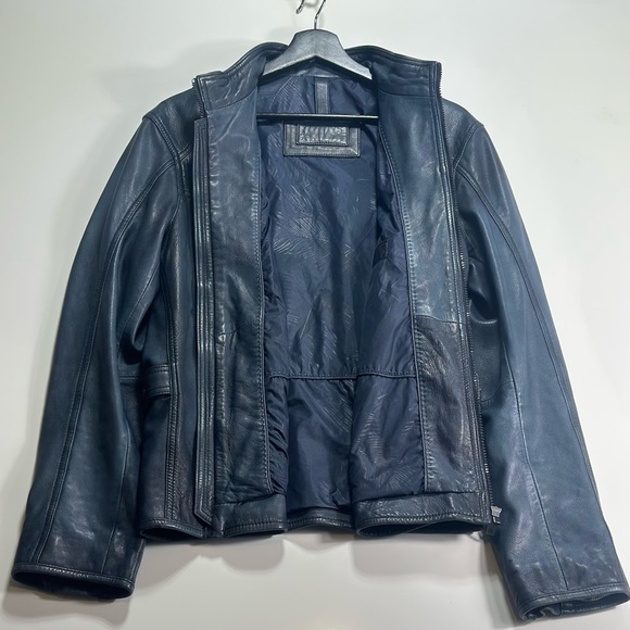 Massimo Dutti Genuine Leather Jacket Men’s L Navy Blue Euro Tailored Classic - Picture 7 of 16